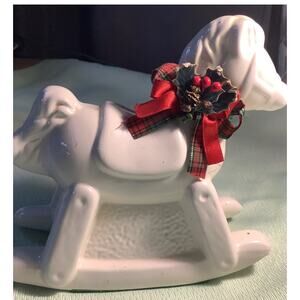Christmas Flambro White Rocking Horse 1980's